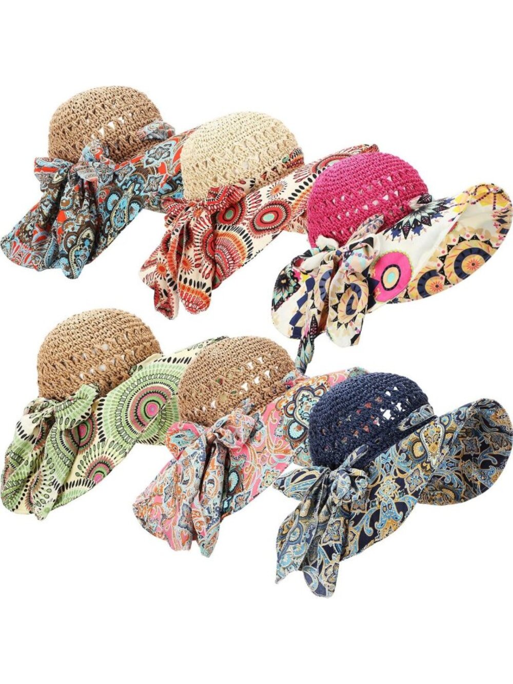 6 Pcs Wide Brim Floppy Beach Hats - Packable Summer Sun Hat with UV Protection